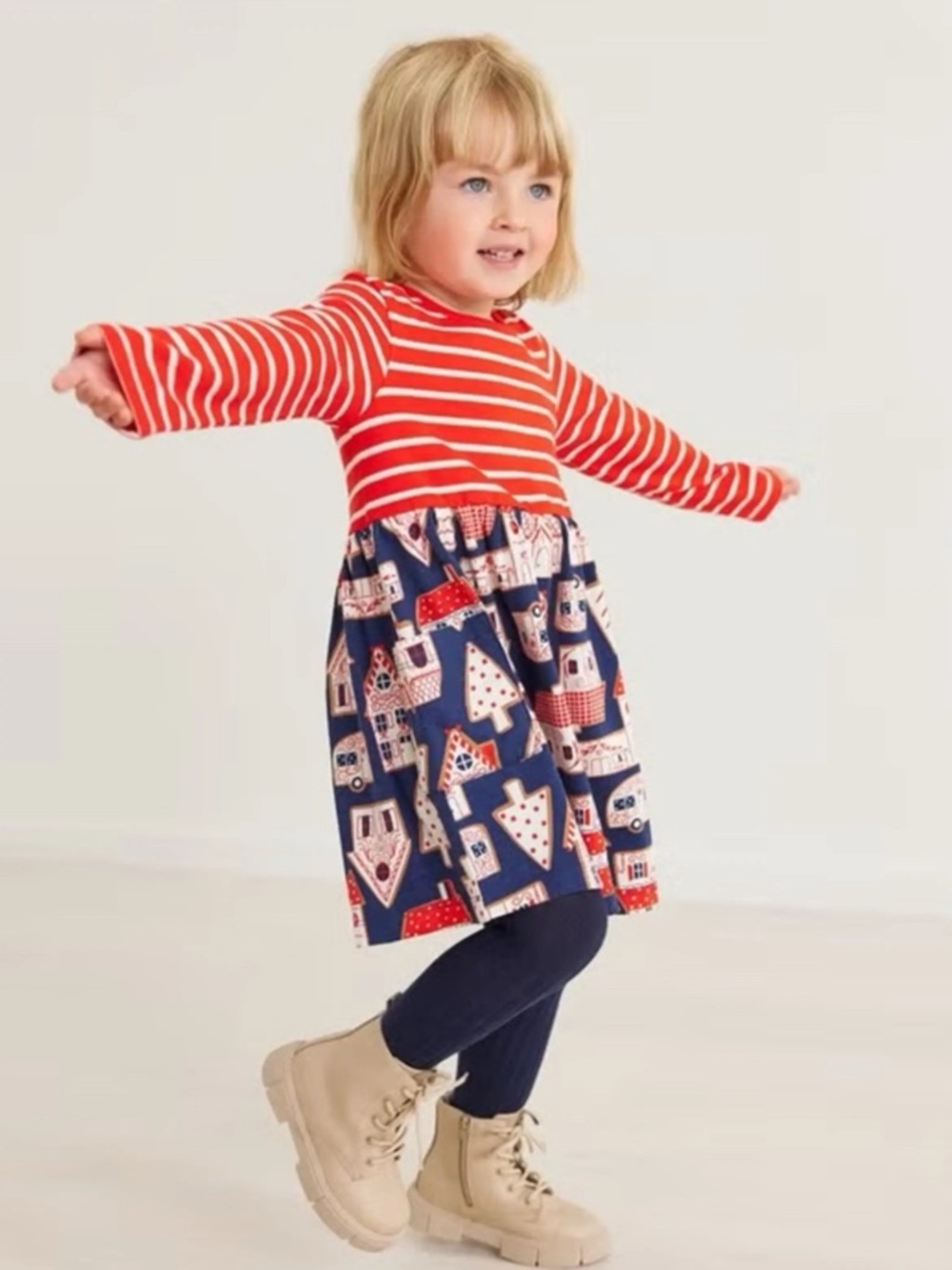 Hannah Anderson Gingerbread Village  sleeved dress Size 8